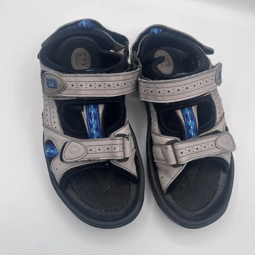 FootJoy‎ Men's Golf Sandals Size 8M 48443 Gray Black Blue Adjustable Spikes